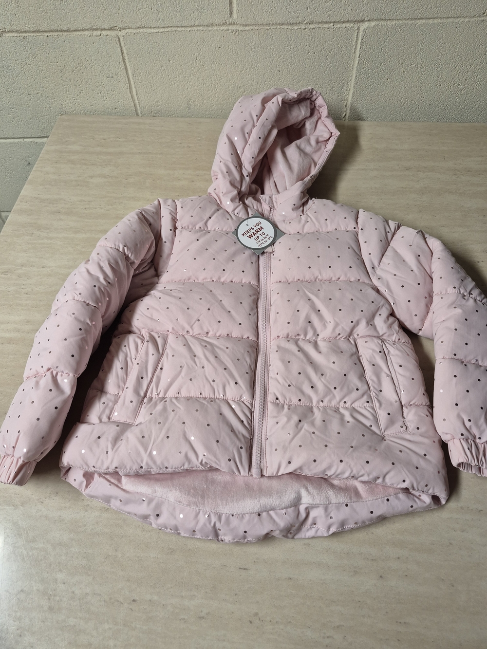 Swiss Tech Girls' Light Pink Hooded Puffer with Metallic Polka Dots